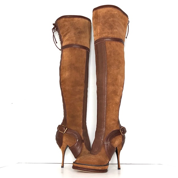 Christian Dior Retro Vintage Intrigante Thigh High Brown Harness Heeled Boots 35 - Picture 2 of 12
